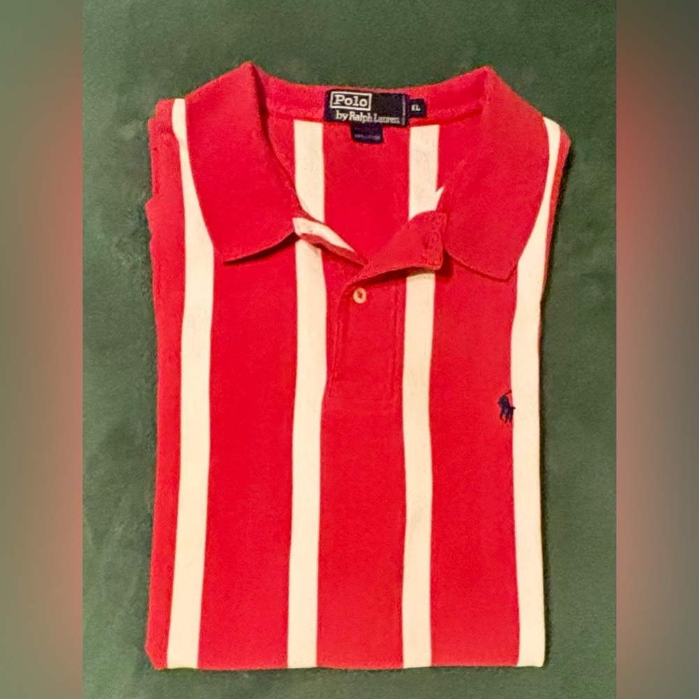 Ralph Lauren Red and White Striped Polo, Size: XL (5195)